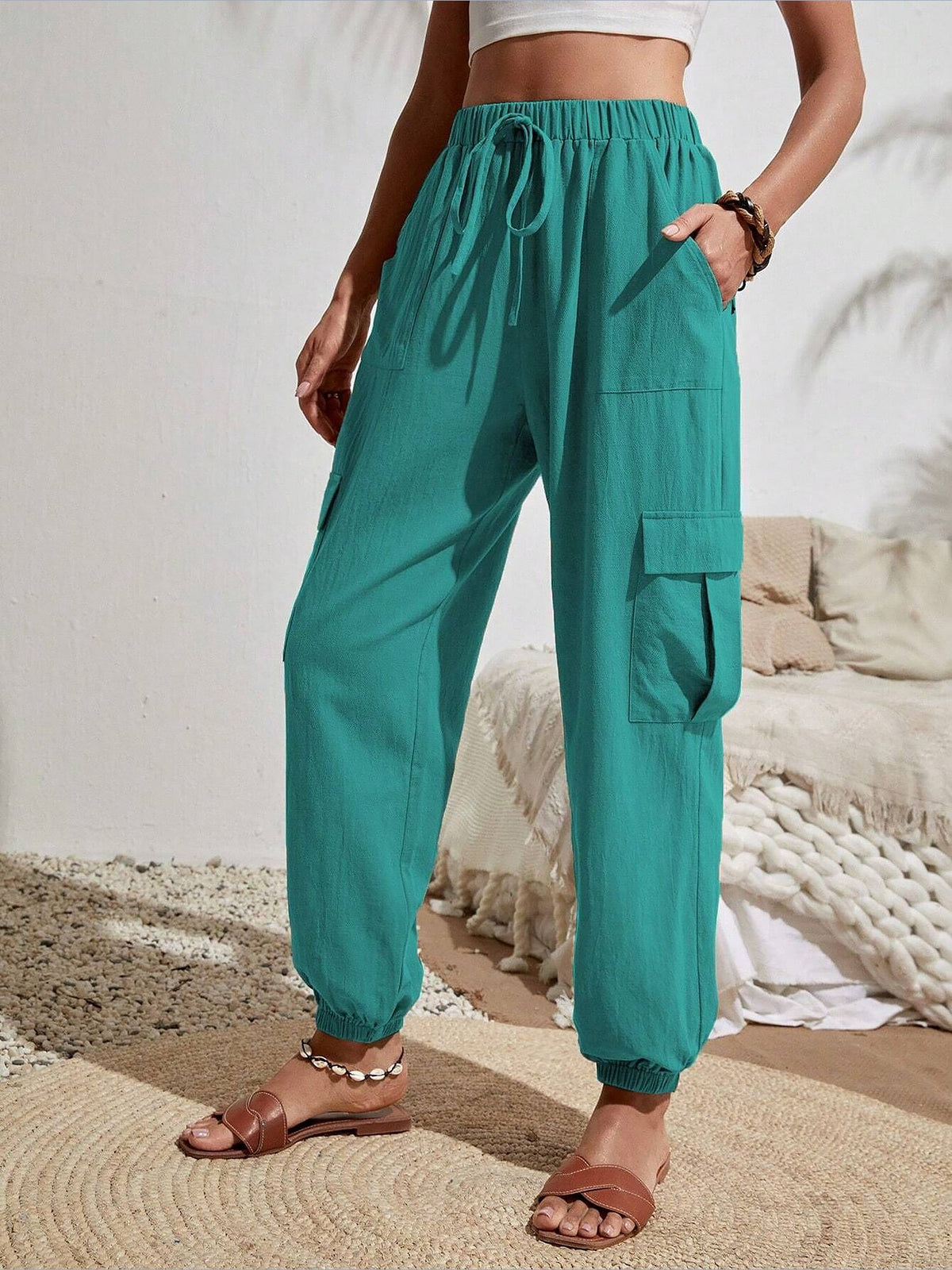 Cargo Solid Color Pocketed Casual Joggers Pants