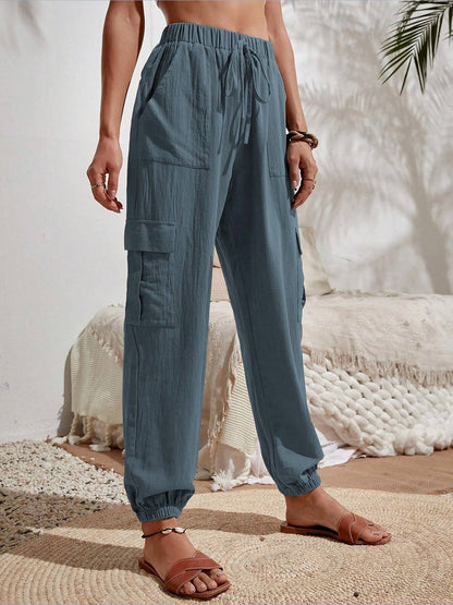 Cargo Solid Color Pocketed Casual Joggers Pants