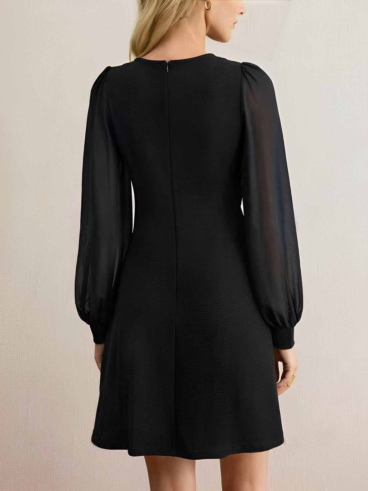 Classic Round Neck with Timeless Button Front Long Sleeve A-Line Casual Dress