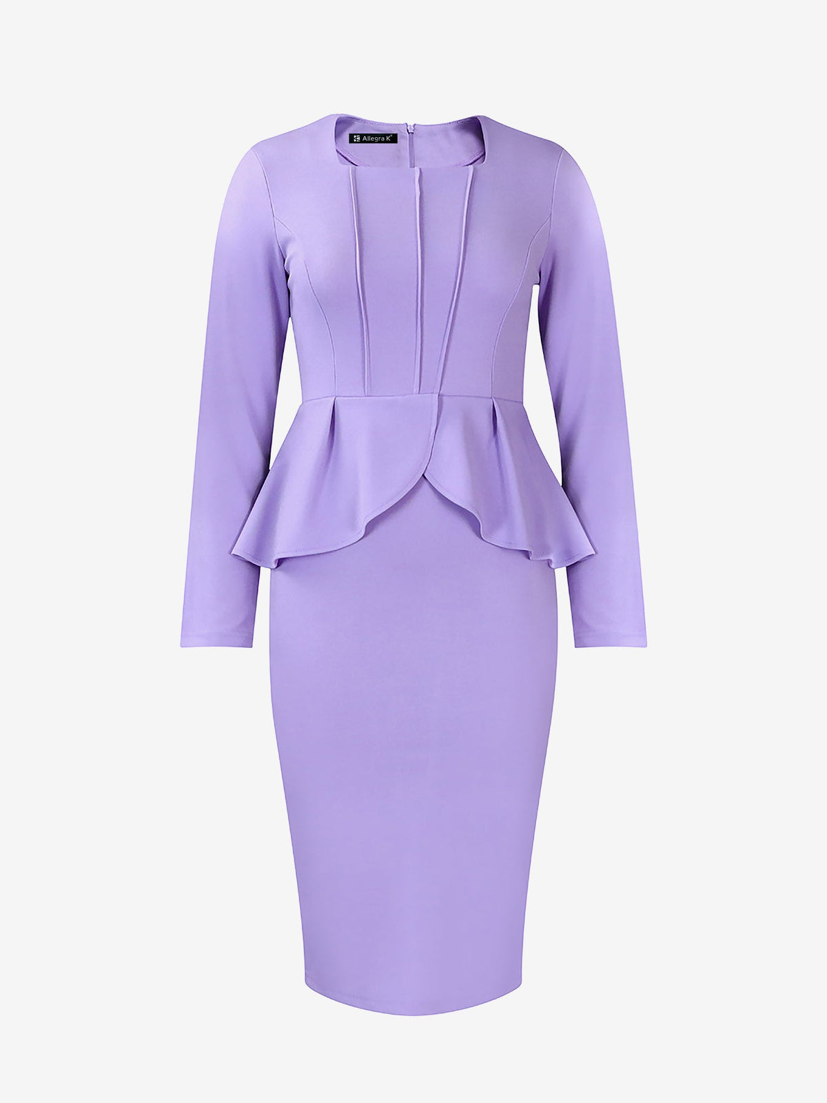 Flattering Slim Fit with Hidden Zipper Solid Color Long Sleeves Midi Sheath Date Nights & Cocktail Parties Dress