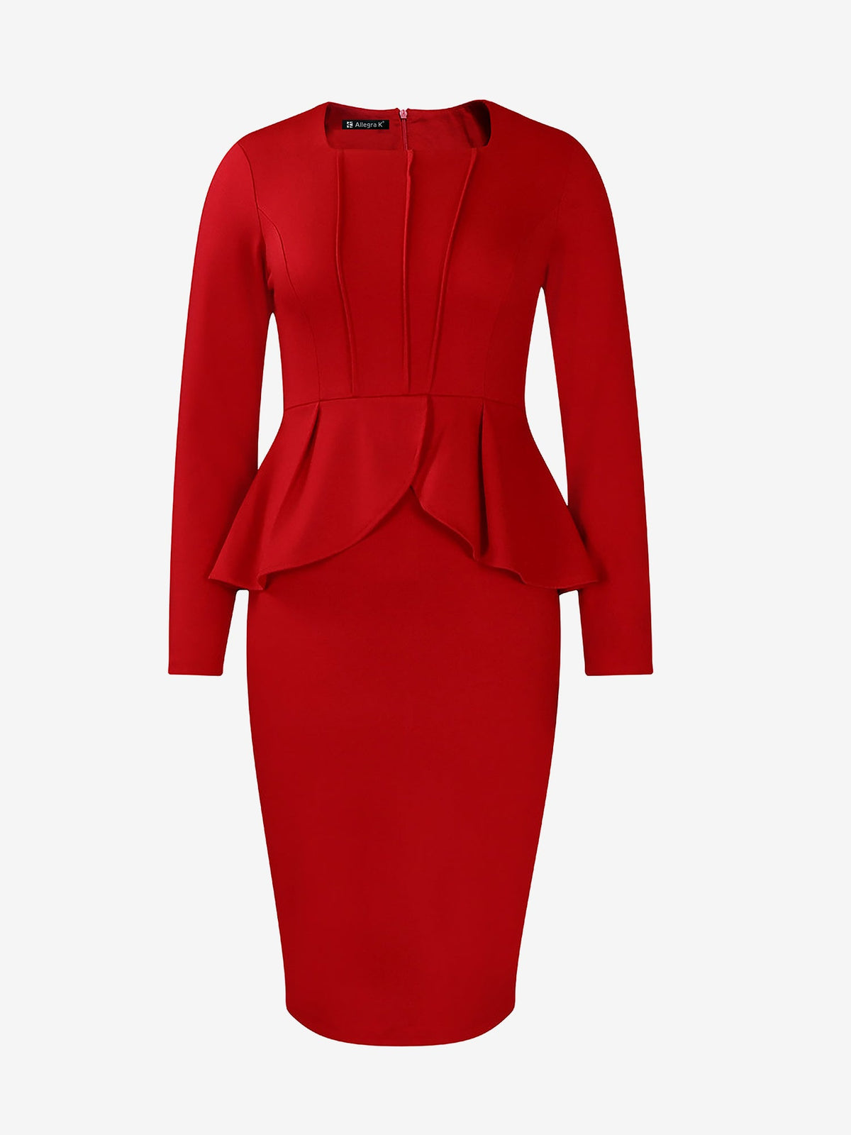 Flattering Slim Fit with Hidden Zipper Solid Color Long Sleeves Midi Sheath Date Nights & Cocktail Parties Dress