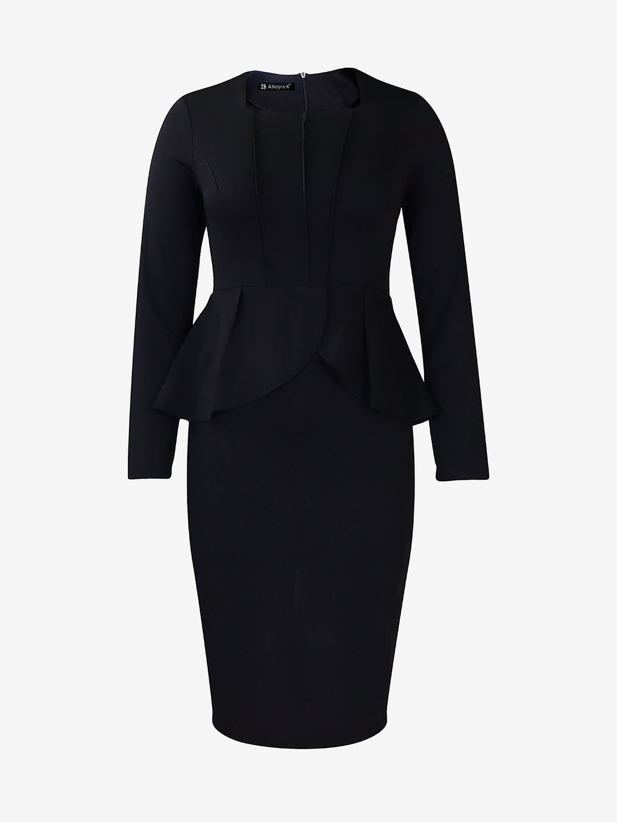 Flattering Slim Fit with Hidden Zipper Solid Color Long Sleeves Midi Sheath Date Nights & Cocktail Parties Dress