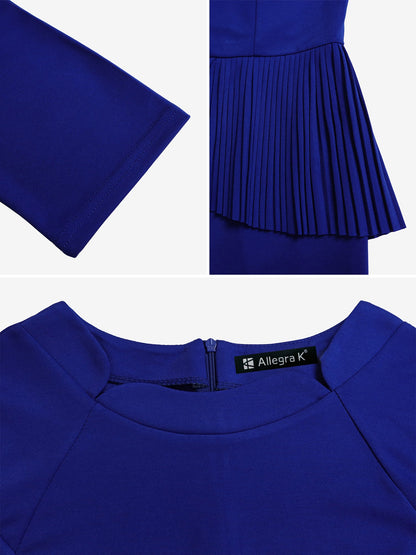 Classic Slim Fit Solid Color Short Sleeves Belted Midi Sheath Work Dress