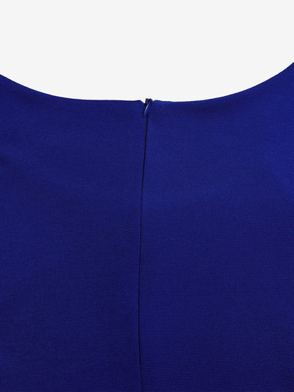 Classic Slim Fit Solid Color Short Sleeves Belted Midi Sheath Work Dress