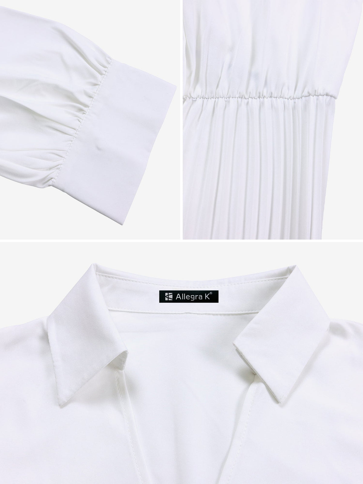 Elegant Solid Color Shirt Tailored Collar Pleated Belted Midi Dress