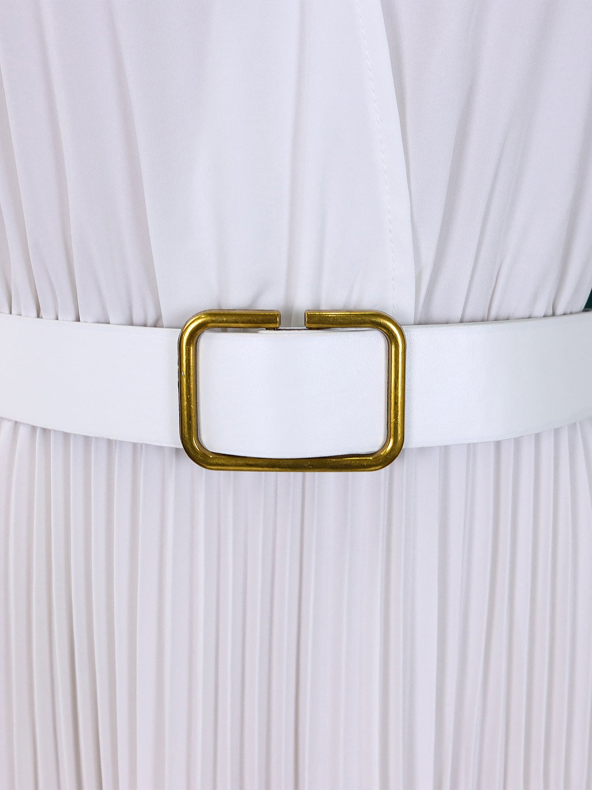 Elegant Solid Color Shirt Tailored Collar Pleated Belted Midi Dress