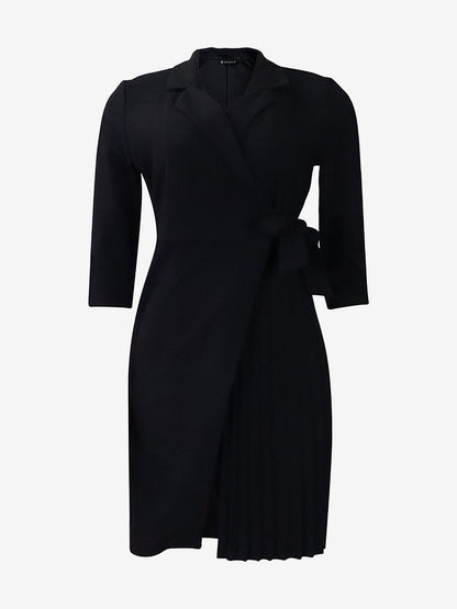 Tailored Pleats & Cinched Waist Notched Lapel Tie Waist Pleated Office Chic Blazer Dress