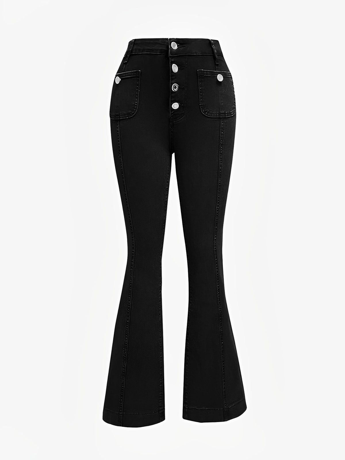 Denim Buttoned Bell-Bottomed Pocketed Jeans