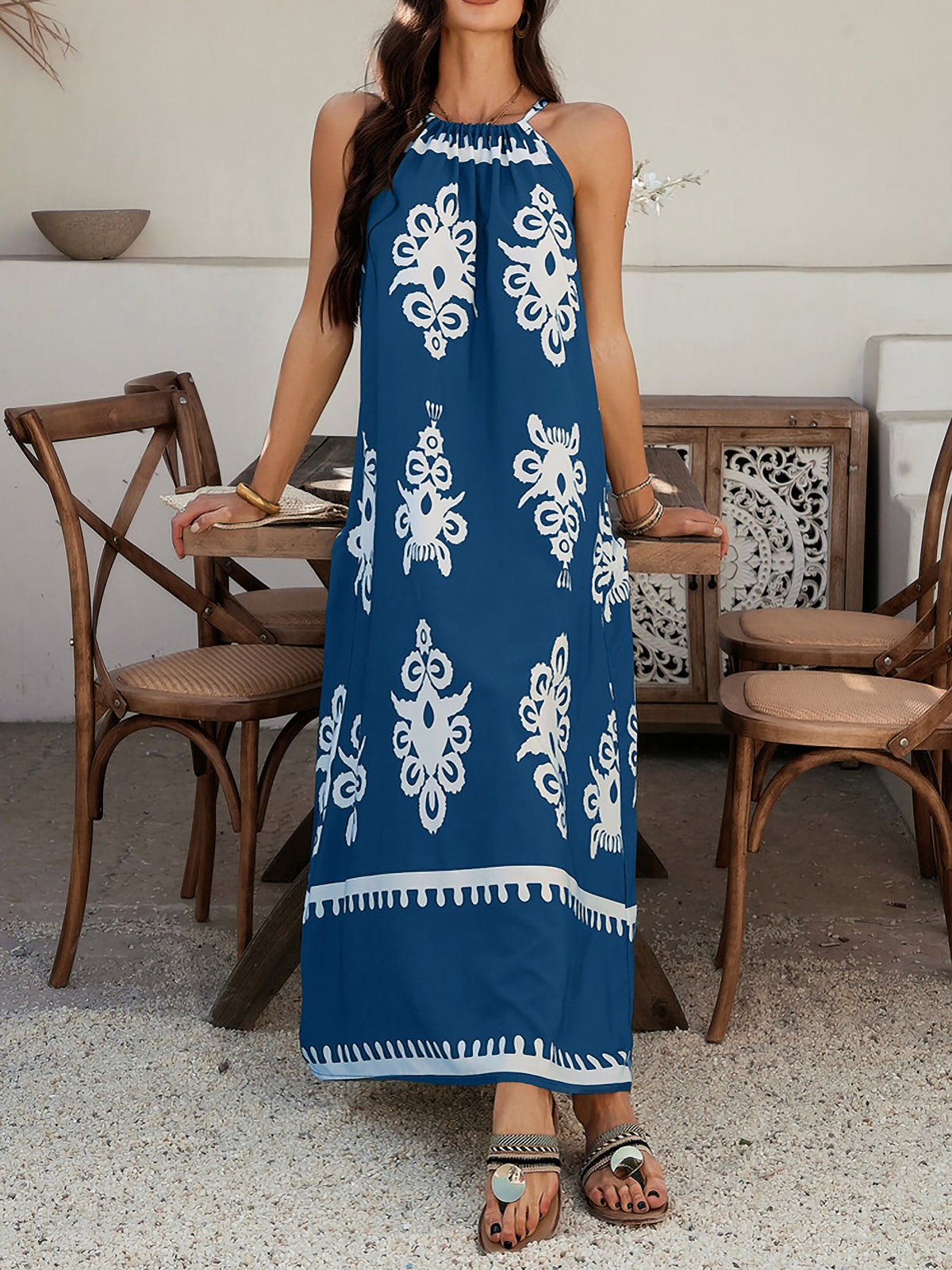 Bohemian Halter Neck Sleeveless Mxi Resort Dress