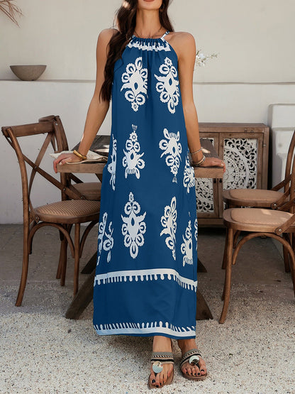 Bohemian Halter Neck Sleeveless Mxi Resort Dress