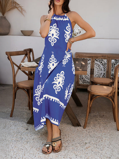 Bohemian Halter Neck Sleeveless Mxi Resort Dress