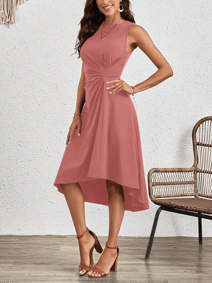 Sleeveless Ruched Irregular Hem Midi Dress