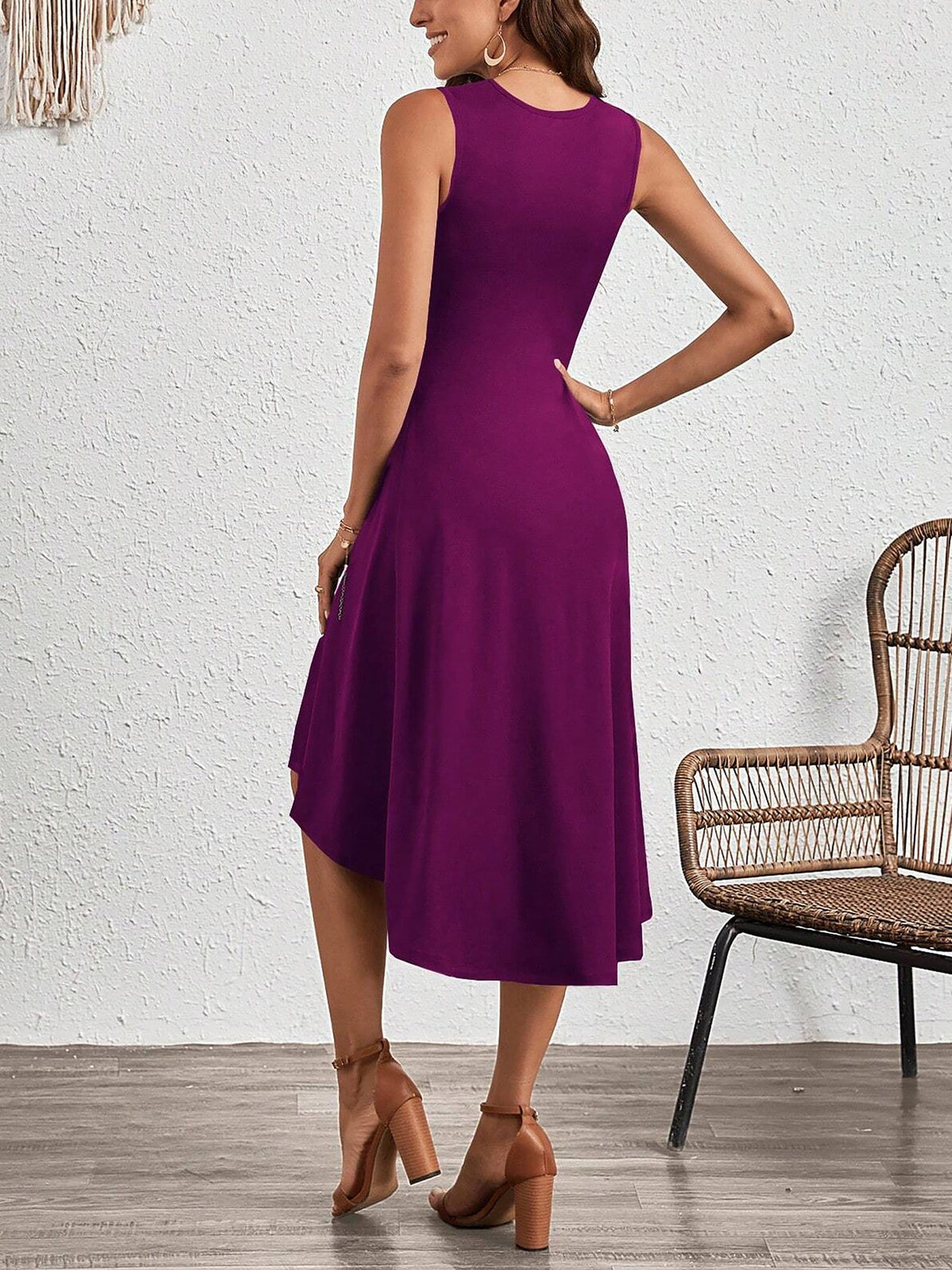 Sleeveless Ruched Irregular Hem Midi Dress