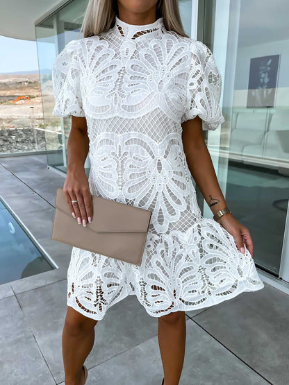 Premium Hollow Water Soluble Double-Layer Lace Elegant Breathable Commuter Dress