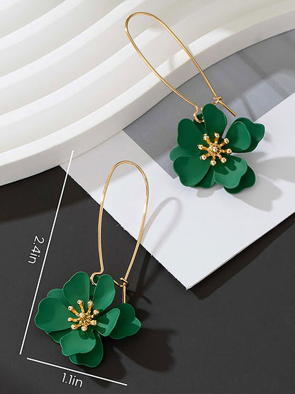 Boho-Chic Floral Drops Flower Pendant Dangle Gold Plated Petals Earrings