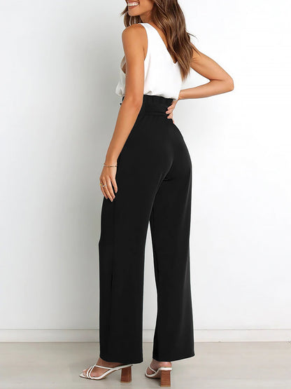 Wide Leg Tie Waist Versatile Paper Bag Pants