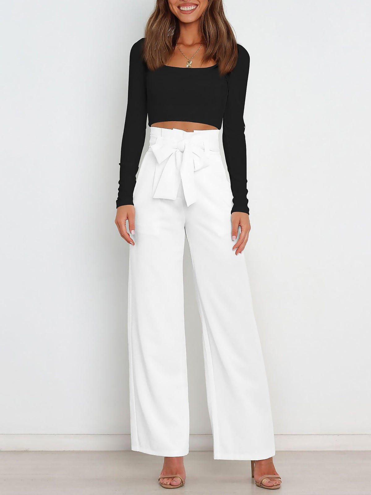 Wide Leg Tie Waist Versatile Paper Bag Pants