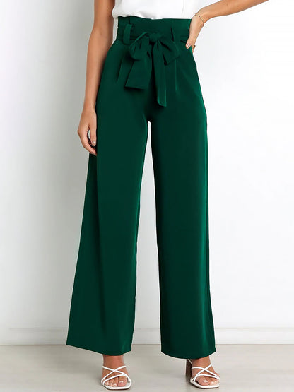 Wide Leg Tie Waist Versatile Paper Bag Pants