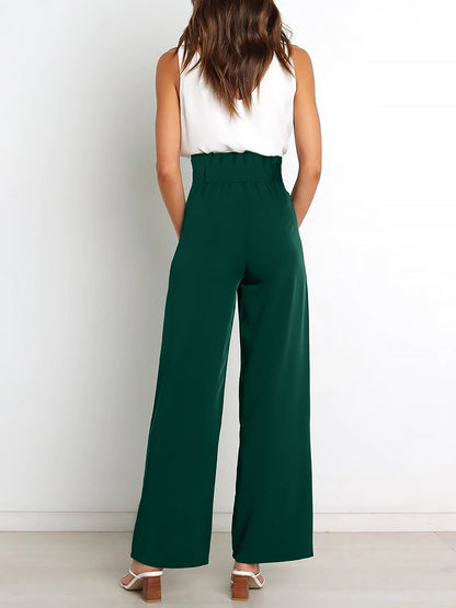 Wide Leg Tie Waist Versatile Paper Bag Pants