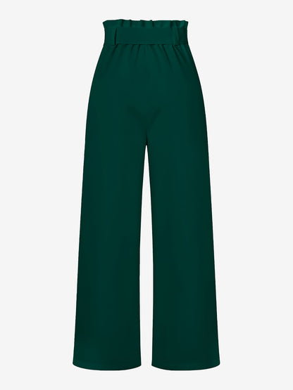Wide Leg Tie Waist Versatile Paper Bag Pants