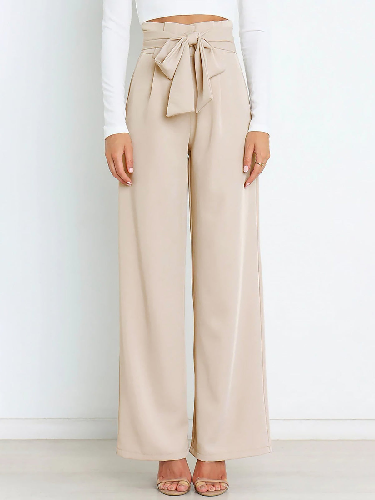 Wide Leg Tie Waist Versatile Paper Bag Pants
