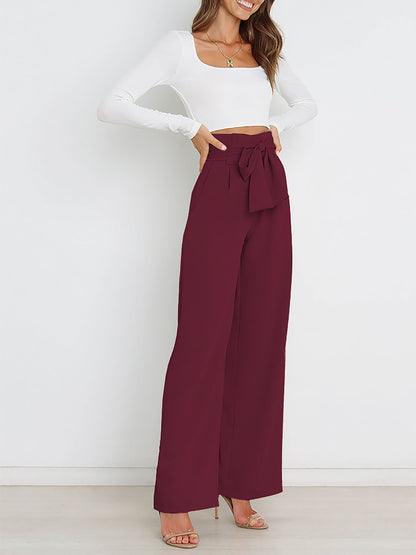 Wide Leg Tie Waist Versatile Paper Bag Pants