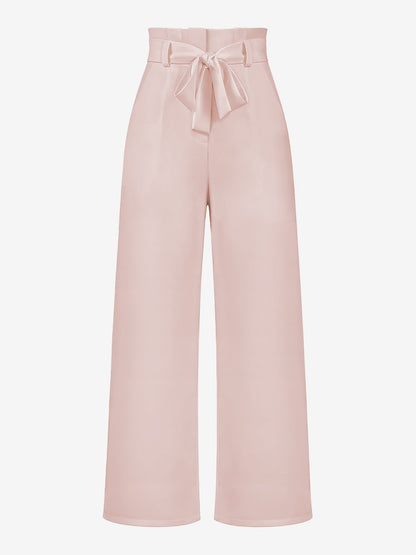 Wide Leg Tie Waist Versatile Paper Bag Pants