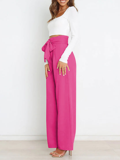 Wide Leg Tie Waist Versatile Paper Bag Pants