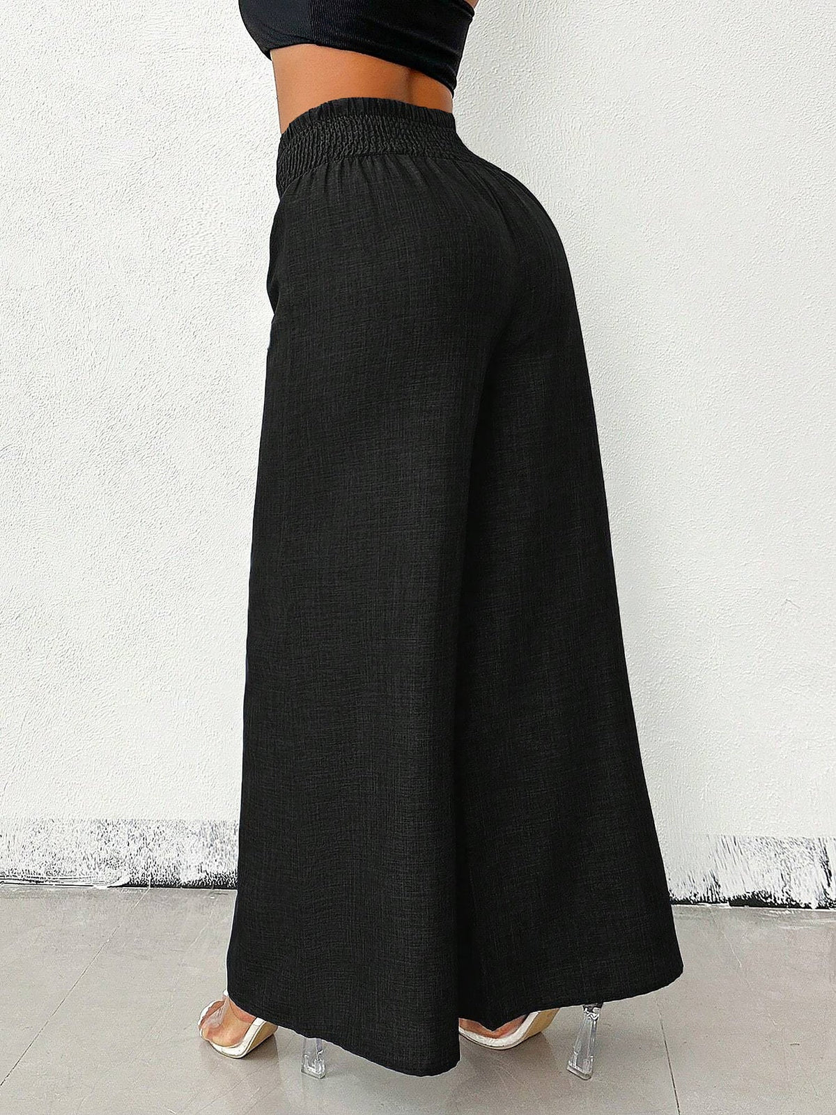 Smocked Elastic Waist Wide Leg Trousers Pants