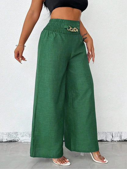 Smocked Elastic Waist Wide Leg Trousers Pants