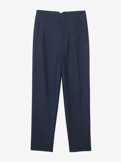 Slim Fit Solid Color Pleated Straight Leg Casual Pants