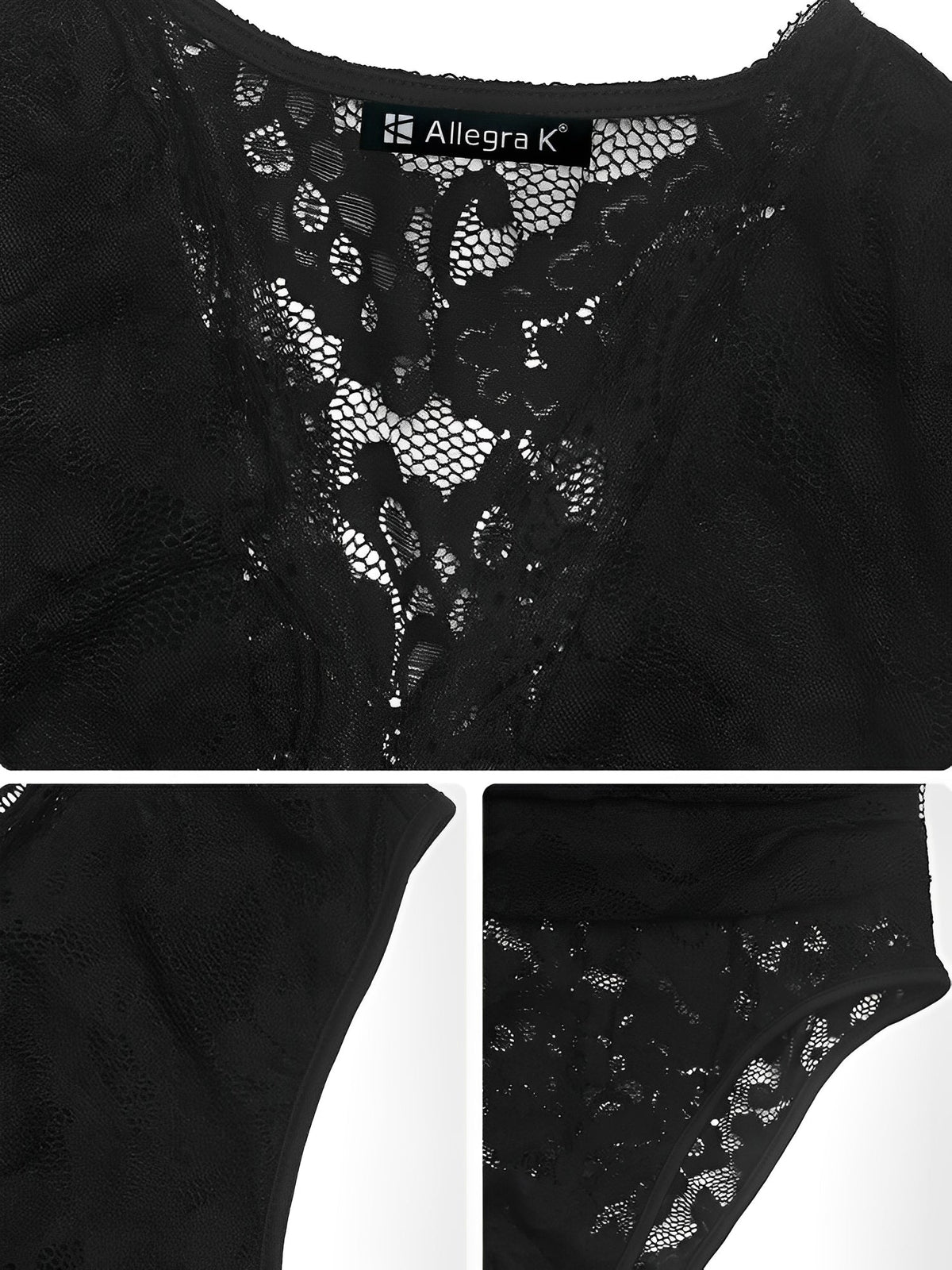 V Neck Sleeveless Lace Solid Color Bodysuit