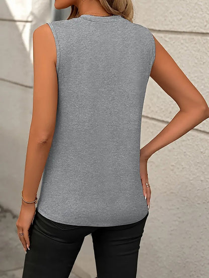 Solid Color Round Neck Sleeveless Blouse