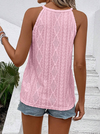 Round Neck Sleeveless Textured Casual Tank