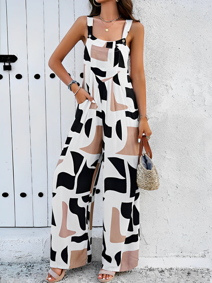 Graphic Print Sleeveless Wide Legs Jumpsuits