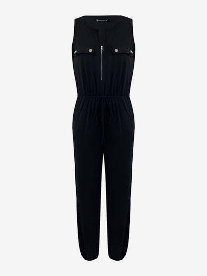 All-in-One with Utility Pockets & Adjustable Waist Sleeveless Zipper Drawstring Waist Pocketed Jumpsuits