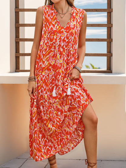 Graphic Sleeveless Tiered A-Line Midi Dress
