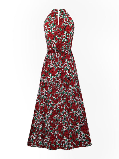 Floral Halter Sleeveless Tiered Maxi Dress