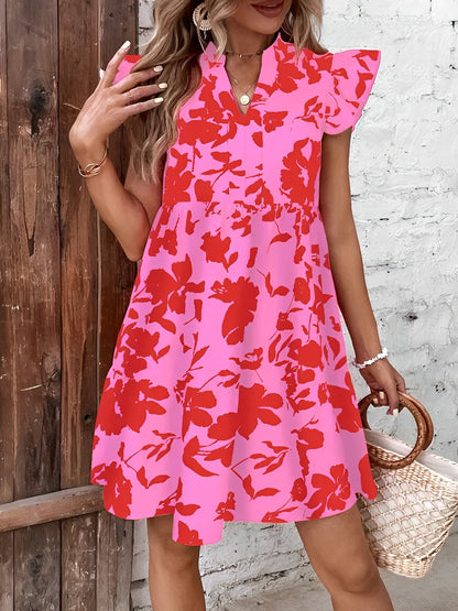 Ruffled Cap Sleeves Floral Mini Babydoll Dress