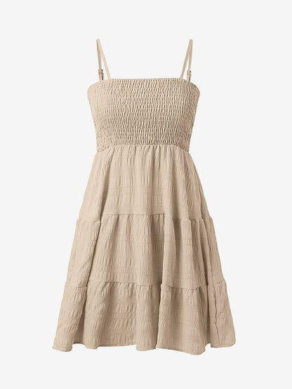 Spaghetti Strap Smocked Tiered Textured Dress