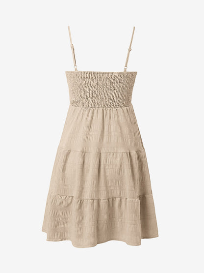Spaghetti Strap Smocked Tiered Textured Dress