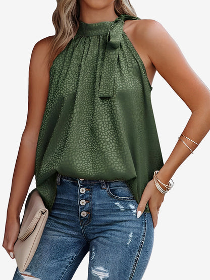 Halter Neck Leopard Sleeveless Satin Top