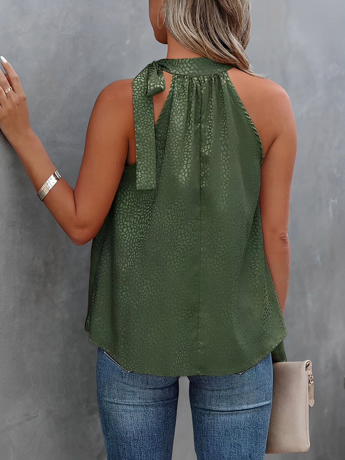 Halter Neck Leopard Sleeveless Satin Top
