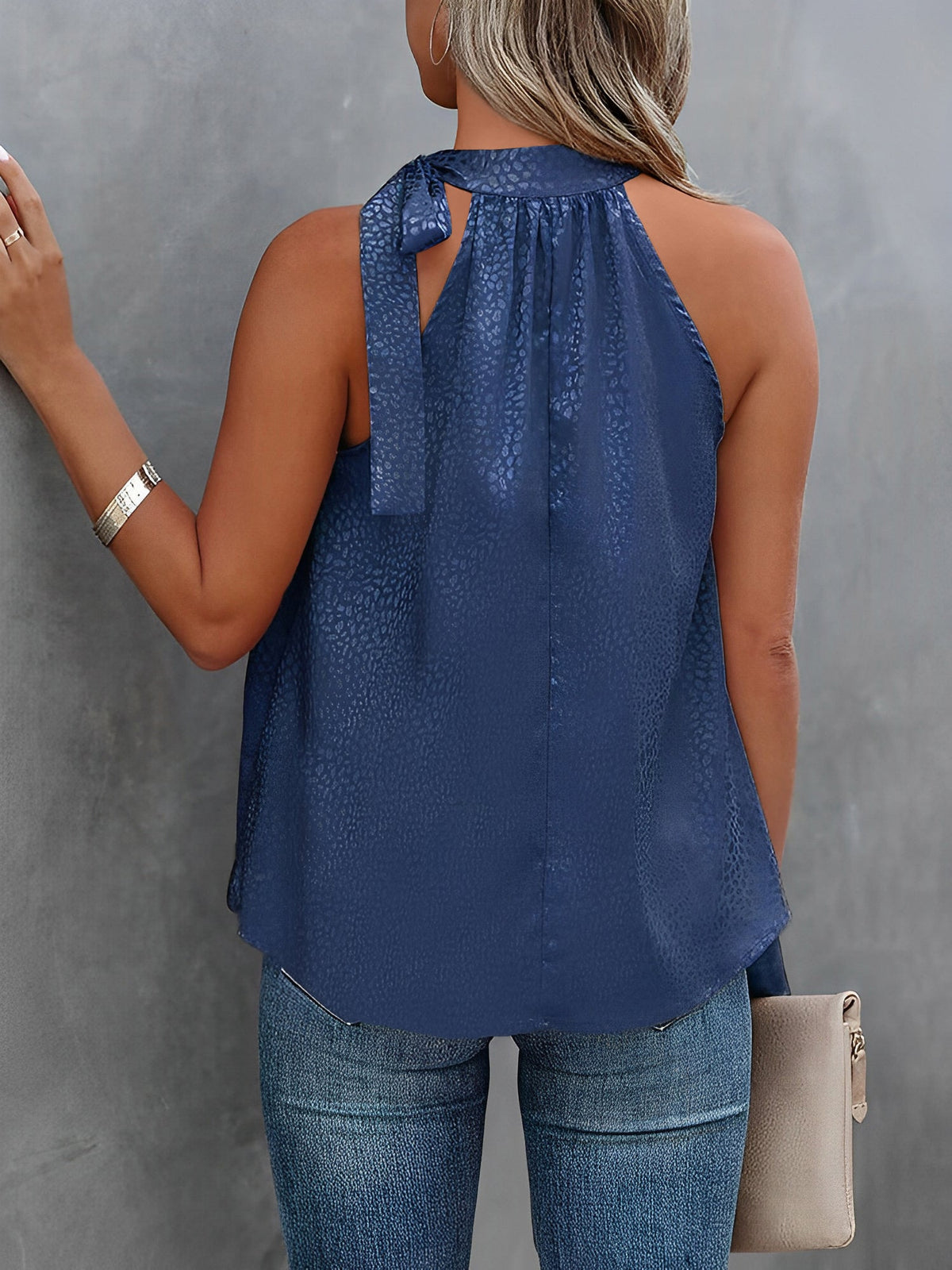 Halter Neck Leopard Sleeveless Satin Top