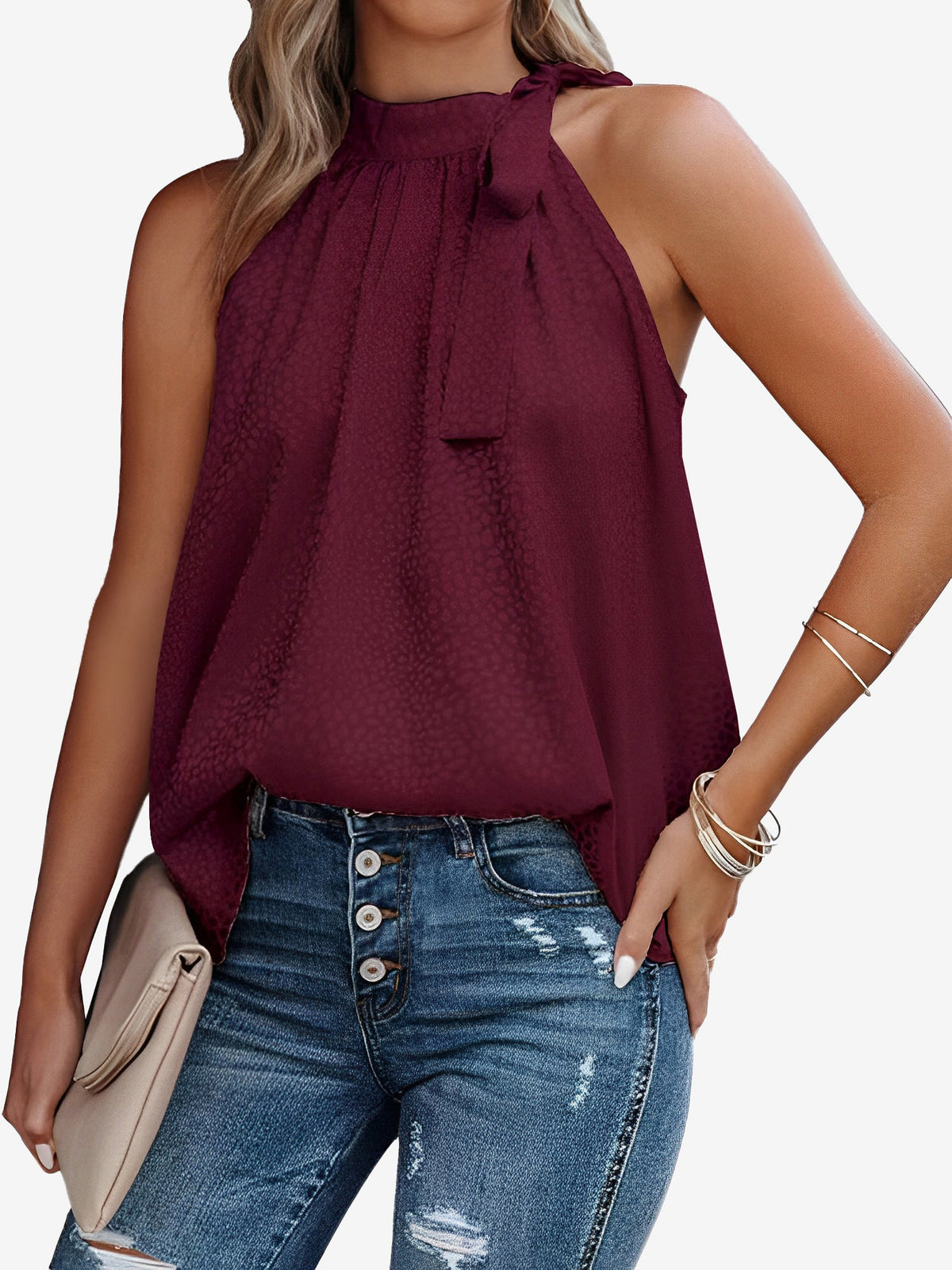 Halter Neck Leopard Sleeveless Satin Top
