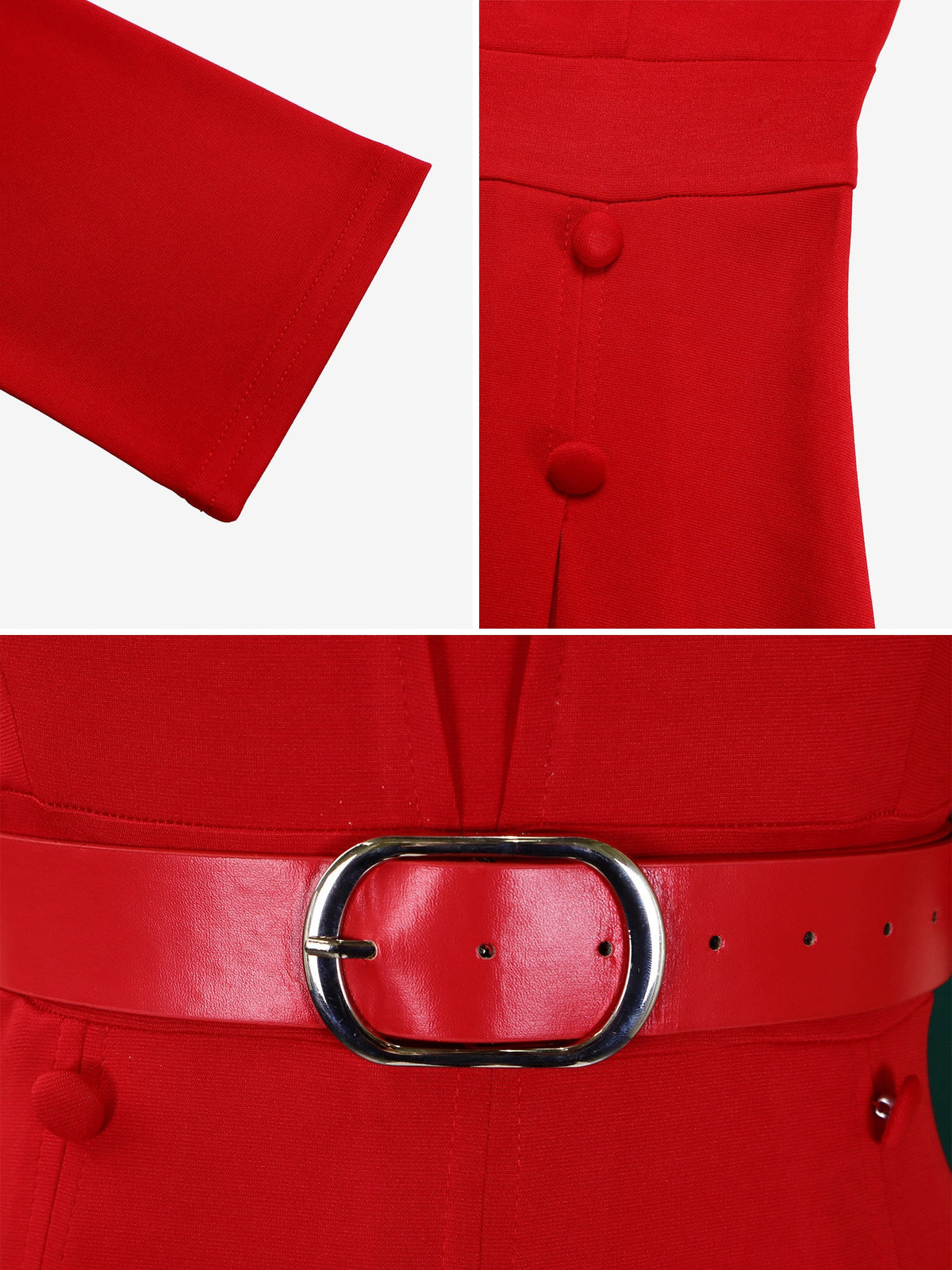 Solid Color 3/4 Sleeves Belted Pleated Midi Dress
