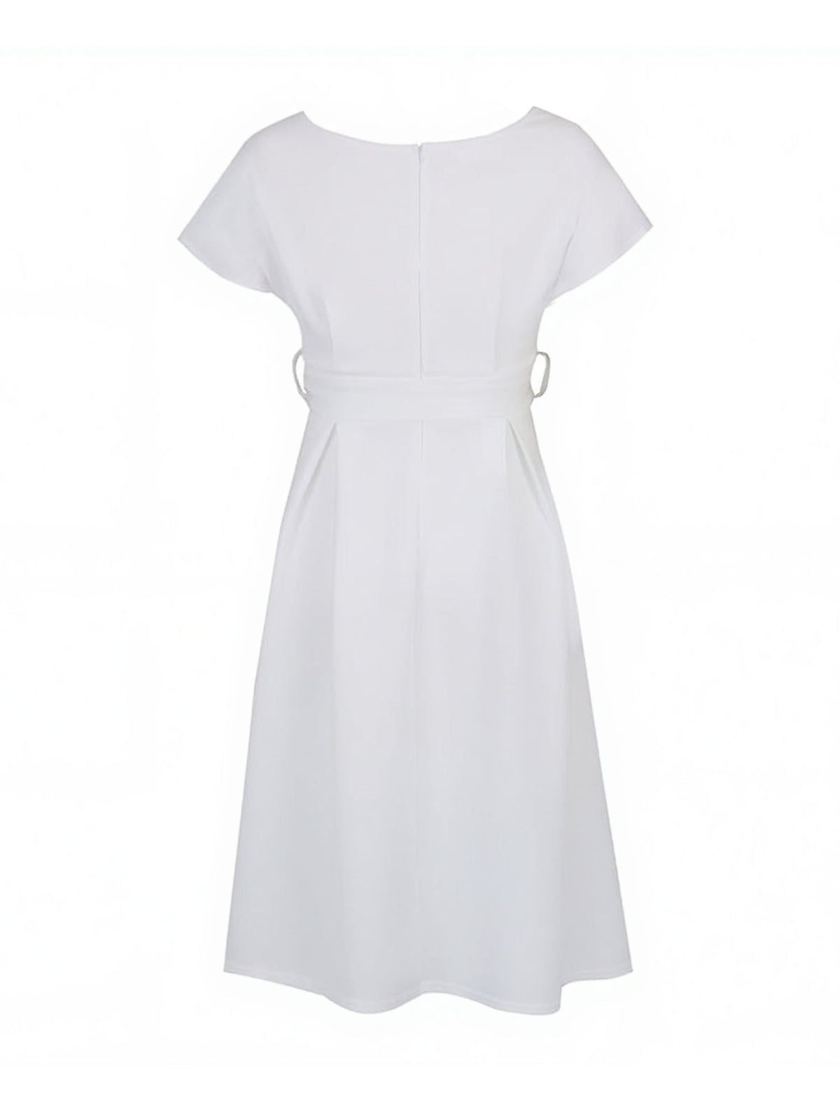V Neck Solid Color Short Sleeve Tie Waist Dress