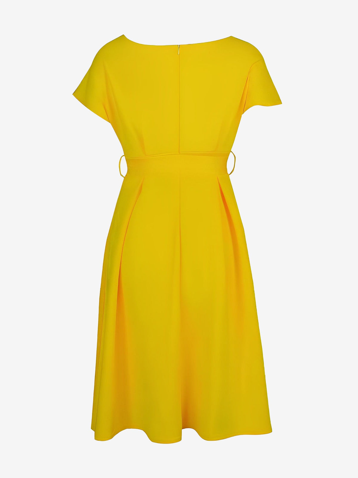 V Neck Solid Color Short Sleeve Tie Waist Dress