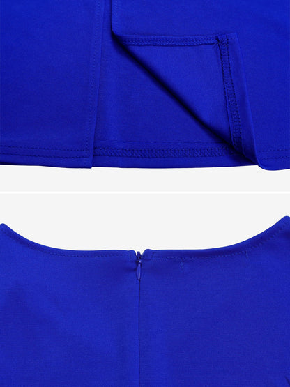 Solid Color Puff Sleeves Ruched Belted Midi Dress
