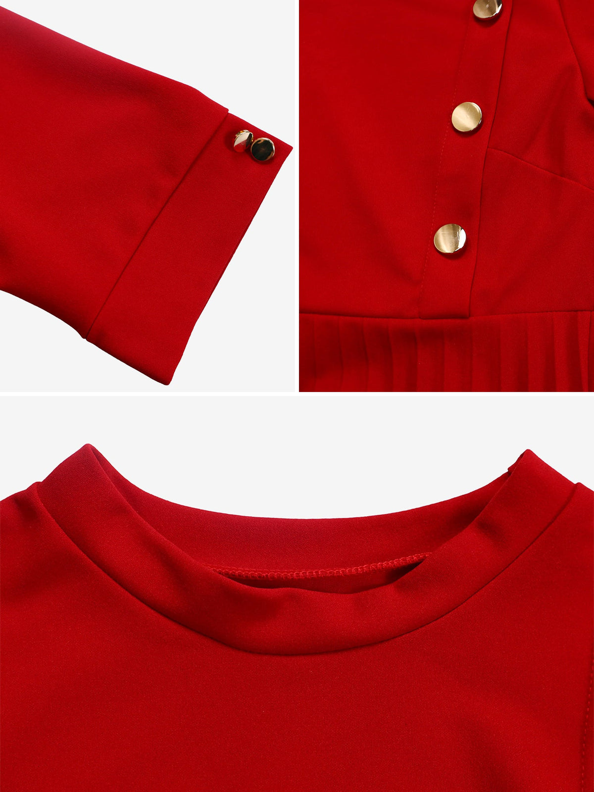 Solid Color Pleated Button Decor Belted Dress